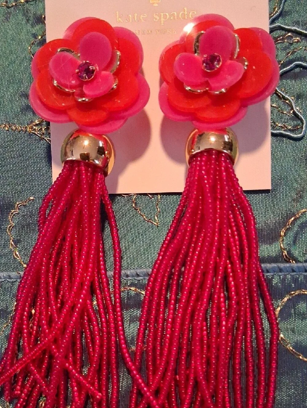 kate spade pink floral tassel statement earrings